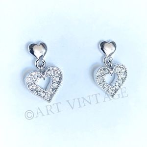 Silver Heart Drop Earrings